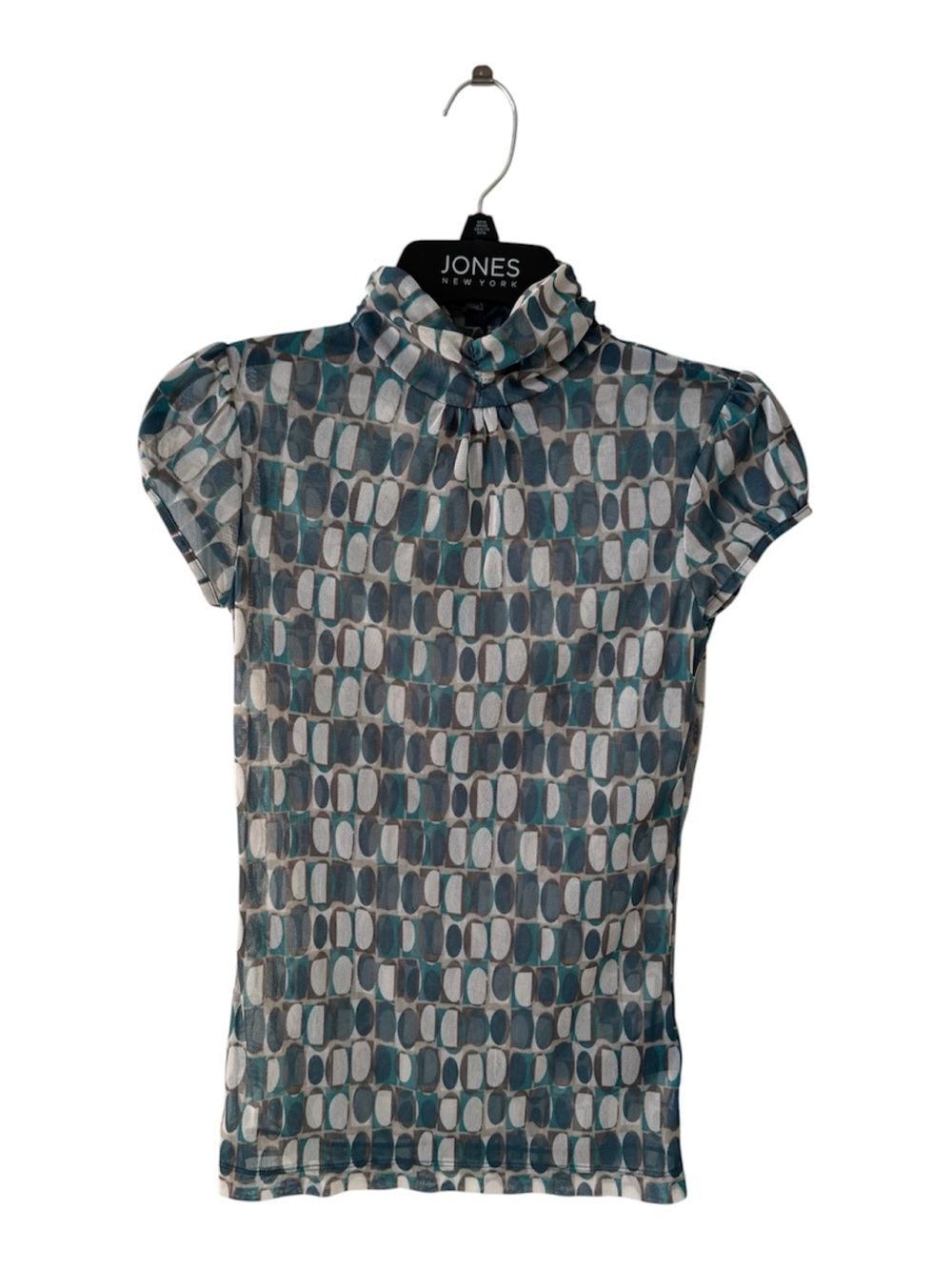 Mexx Teal Geometric Short-Sleeve Mock Neck Top